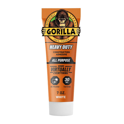 Gorilla Heavy Duty Construction Adhesive, 7 Ounce Squeeze Tube, White, (Pack of 1)