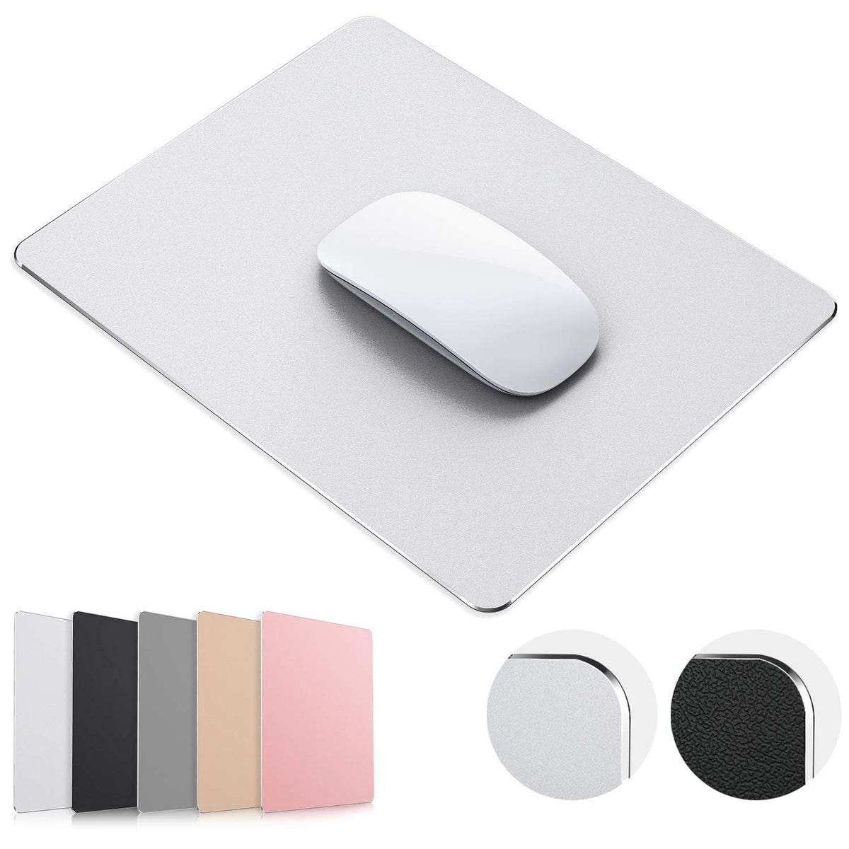 JEDIA Mouse Pad, Silver Hard Metal Aluminum Mouse Pad, Premium Dual-Side Waterproof Fast and Accurate Control Mousepad for Office, Home and Gaming, Small Size, 9"×7"