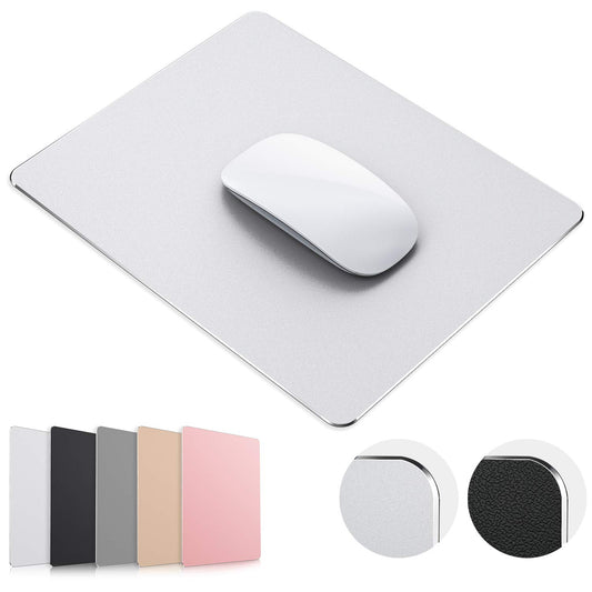 JEDIA Mouse Pad, Silver Hard Metal Aluminum Mouse Pad, Premium Dual-Side Waterproof Fast and Accurate Control Mousepad for Office, Home and Gaming, Small Size, 9"×7"