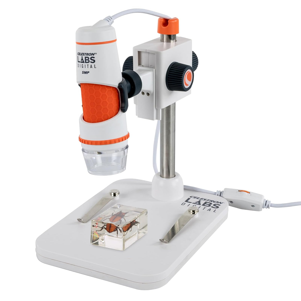 Celestron - Microscopio Digital Pro de 5 MP - Microscopio USB de Mano Compatible con Windows PC y Mac - Aumento 20x-200x - Perfecto para Recoger Sellos, Recoger Monedas