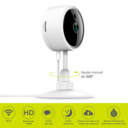 Lloyd's Cámara IP Inteligente WiFi Interior Full HD 1080P Visión Nocturna | Comunicación bidireccional, control desde aplicación móvil y compatibilidad con asistentes virtuales para monitoreo remoto.