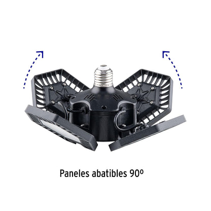 Volteck ABA-701L, Luminario LED 100 W, aluminio con 4 paneles abatibles, luz blanca fría 6500K, color negro
