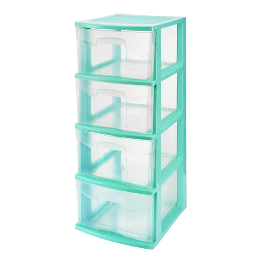 Italhome Cajonera ONYX 4 de Plástico Aqua con 4 Cajones Transparentes, Organizador Multiusos Desarmable para Recámara, Oficina o Cocina