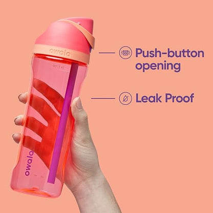 Owala FreeSip Botella de agua de plástico Tritan transparente con popote, botella de agua deportiva sin BPA, ideal para viajes, 25 onzas, muy, muy oscuro