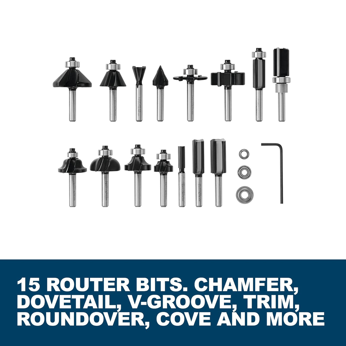 BOSCH RBS015MBS 15-Piece (Universally Compatible Accessory) Carbide-Tipped Wood Router Bit Assorted Set