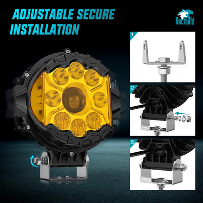 Nilight - Luces LED de conducción todoterreno de 7 pulgadas, haz alto y bajo, 2 unidades de 80 W, luz ámbar redonda, luz lateral, foco de inundación, luz antiniebla con conector DT de 16 AWG, kit de
