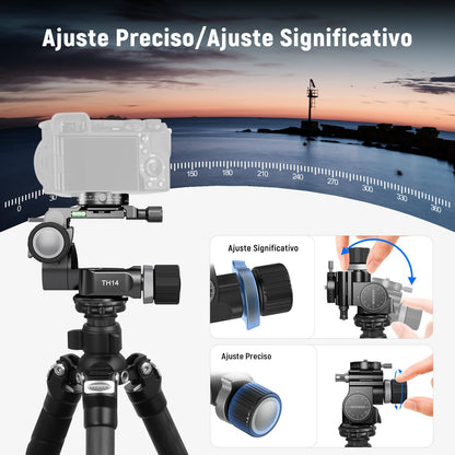 NEEWER Cabezal Trípode con Engranaje Bidireccional Microajuste Milimétrico Pan Tilt Head Aleación Aluminio, 360° Placa Panorámica Arca QR Compatible con Sony Canon Nikon DSLR, Carga Máx 13.2lb, TH14