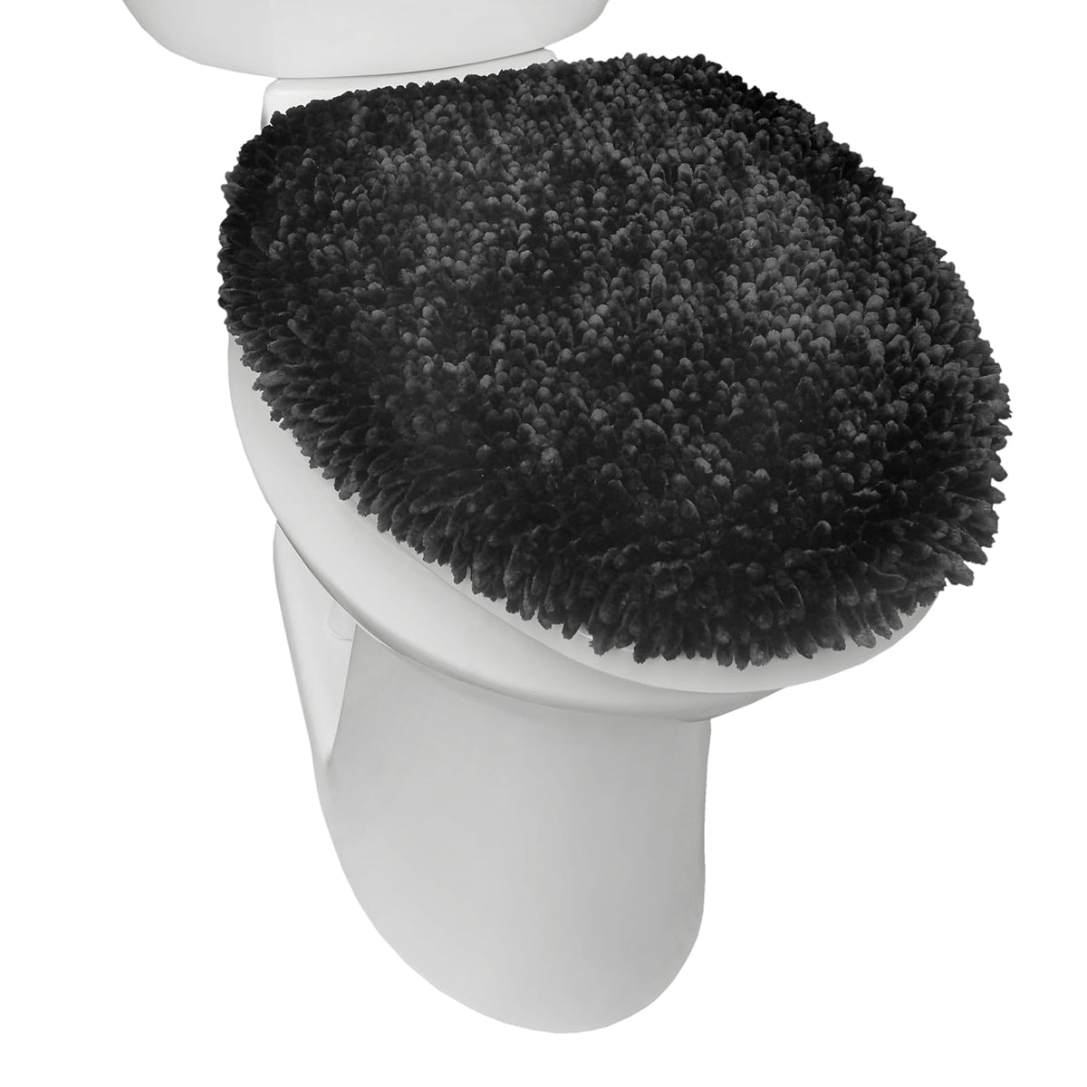 TOWN & COUNTRY BASICS - Funda sólida para tapa de inodoro de baño, felpa, suave y absorbente, lavable a máquina, color gris pardo, 18.5 x 19.6 pulgadas - 18.5"x19.6" - Negro