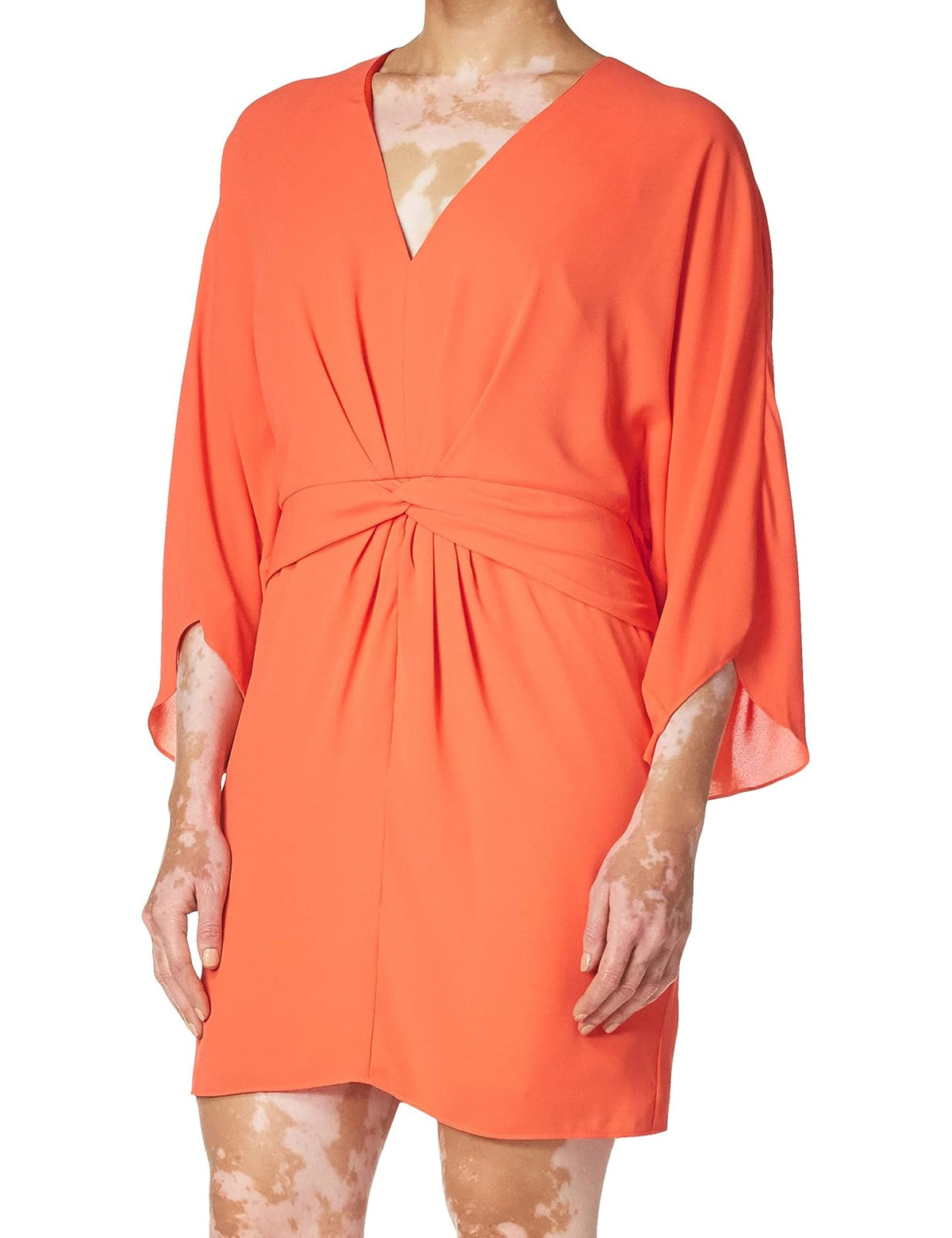 HALSTON Kimono Manga V Cuello Sedoso GGT Vestido con Detalle de drapeado en la Cintura Vestido de cctel para Mujer