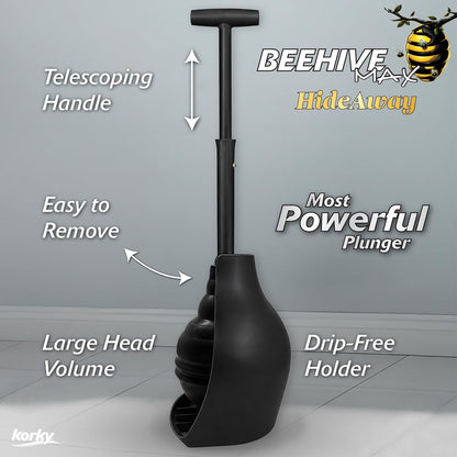 Korky Hideaway Émbolo de Inodoro Resistente Negro con Soporte