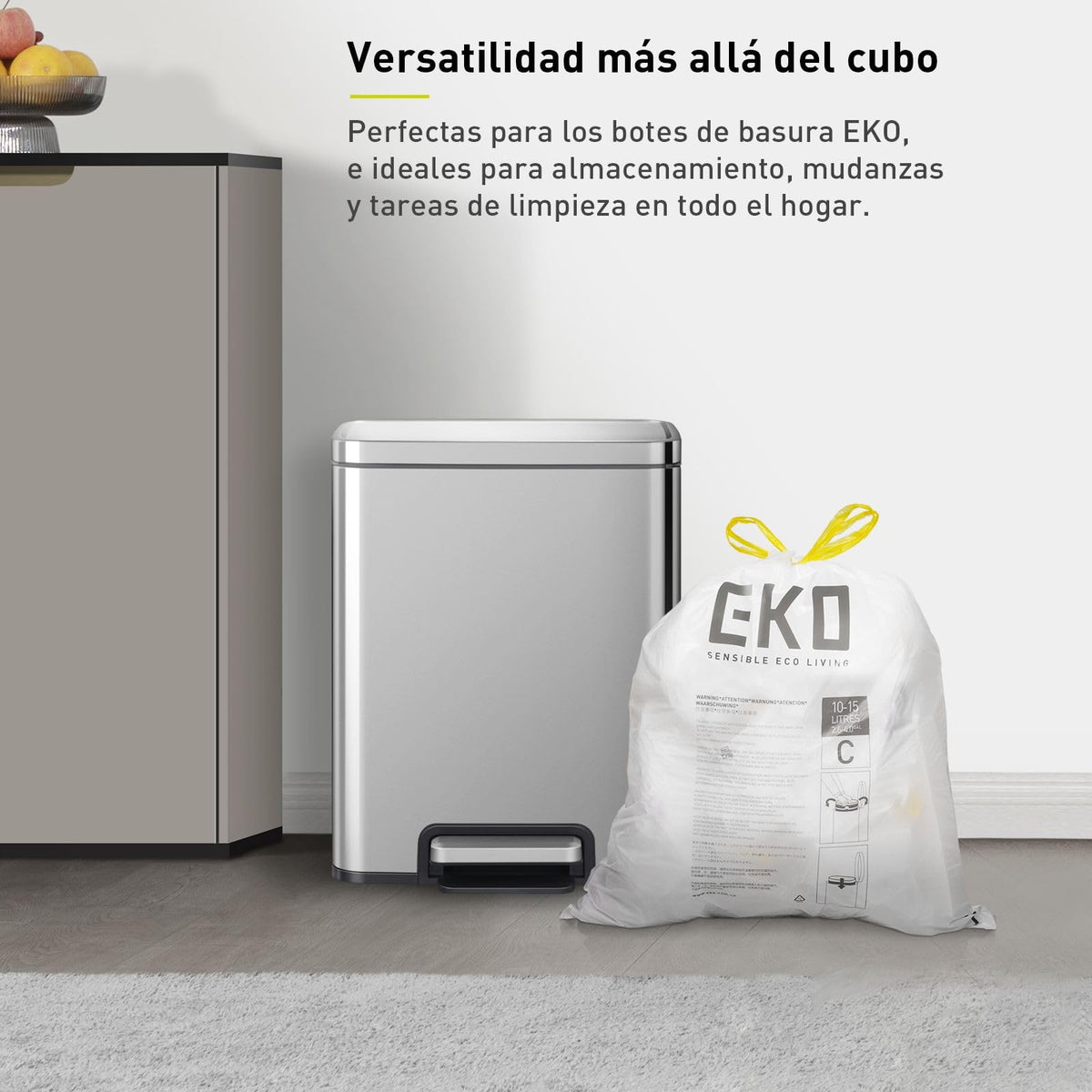 EKO Bolsas de Basura Tamaño C. 10-15 Litros. 80 unidades Caja dosificación fácil. Compatible con bote de basura EKO, uso en cocina, doméstico, extrafuertes, con cordón