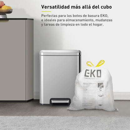 EKO Bolsas de Basura Tamaño C. 10-15 Litros. 80 unidades Caja dosificación fácil. Compatible con bote de basura EKO, uso en cocina, doméstico, extrafuertes, con cordón