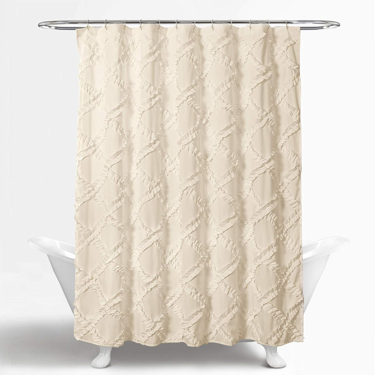 Lush Decor - Cortina de Ducha con Volantes de Color Marfil y Amarillo pálido | Diseño Texturizado Estilo rústico Shabby Chic x 72, 72 x 72 Pulgadas