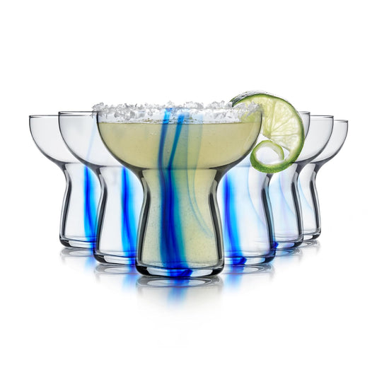 Libbey Juego de 6 Copas Margarita de vidrio con listón azul de 300 ml