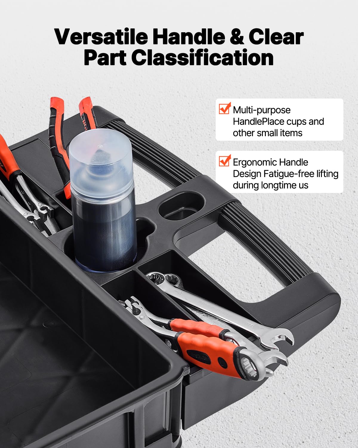 VEVOR Carro de Servicio utilitario, 3 estantes de 550 Libras de plástico Resistente con Ruedas giratorias de 360° (2 con Frenos), Estante de Labios medianos, Mango de Almacenamiento ergonómico para
