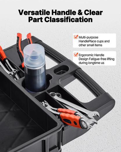 VEVOR Carro de Servicio utilitario, 3 estantes de 550 Libras de plástico Resistente con Ruedas giratorias de 360° (2 con Frenos), Estante de Labios medianos, Mango de Almacenamiento ergonómico para