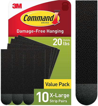 Command - Tiras para colgar fotos XL de 20 libras, 10 pares (20 tiras de mando), sin daños, para colgar fotos, resistente, ideal para decoración del hogar, calcomanía negro
