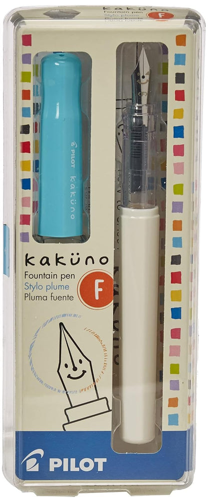Pilot 90116 Kakuno Pluma Fuente, Tinta Líquida Negro, Punto Fino, Estuche de 1 Pieza, color Barril Blanco/Tapa Turquesa