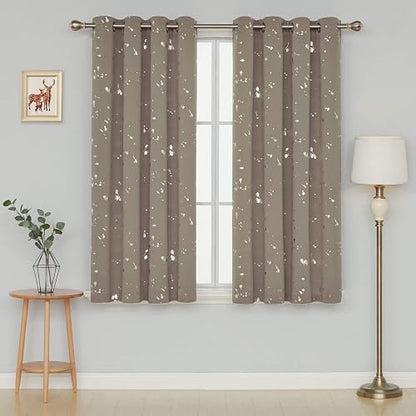 Deconovo - Cortinas Opacas con Aislamiento térmico y Ojales en la Parte Superior con Bloqueo de luz para recámara, 52 x 63 Pulgadas, Color Gris Pardo/Plateado