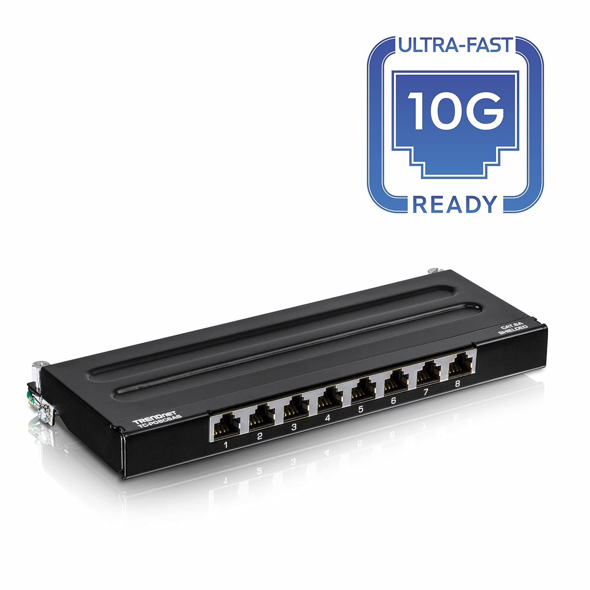 TRENDnet - Panel de conexión blindado Cat6A de 8 puertos, listo para montaje en pared, listo para 10G, Cat5e, Cat6, Cat6A, carcasa de metal, etiquetado codificado por colores para cableado T568A y