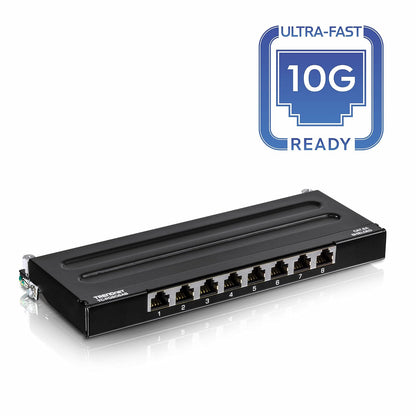TRENDnet - Panel de conexión blindado Cat6A de 8 puertos, listo para montaje en pared, listo para 10G, Cat5e, Cat6, Cat6A, carcasa de metal, etiquetado codificado por colores para cableado T568A y