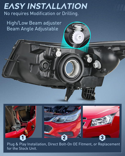 Nilight NA651 Conjunto de Faros Delanteros para Chevy Cruze 2011-2016, Carcasa Cromada, Reflector Transparente