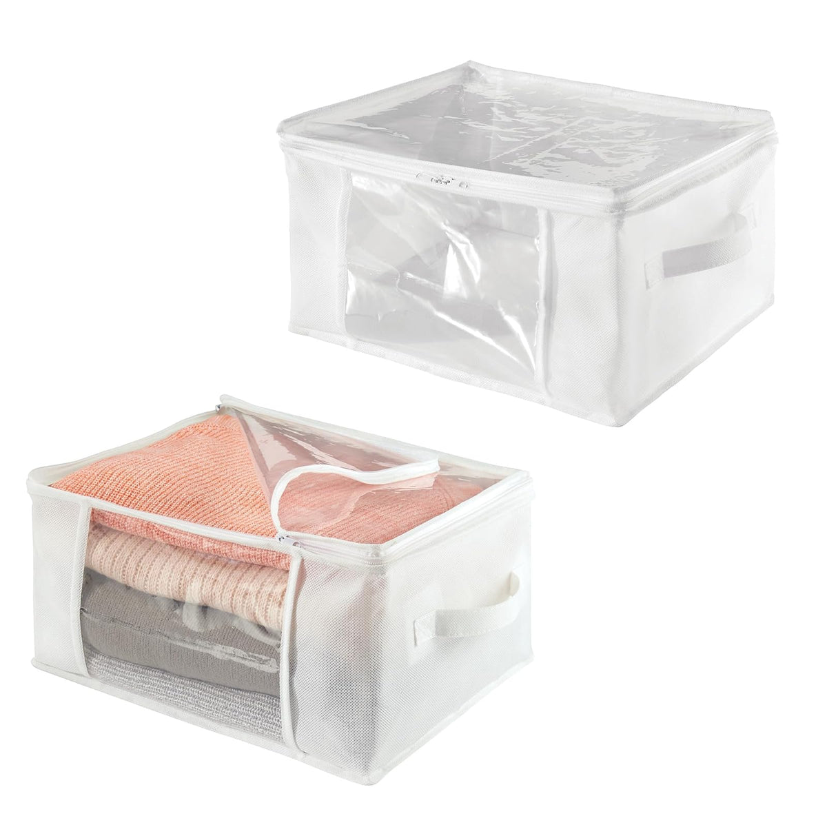 InterDesign 06260 Bolsas de cremallera de almacenamiento plegable de tela no tejida para ropa, Blanco, Grande, Paquete de 2