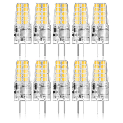 BUBO - Paquete de 10 bombillas LED G4 equivalentes a 30 W, 3000 K, blanco cálido, 250 lúmenes, ángulo de haz de 360 °, foco halógena T3, bombillas de paisaje de repuesto, luces LED AC/DC de 12 V, base