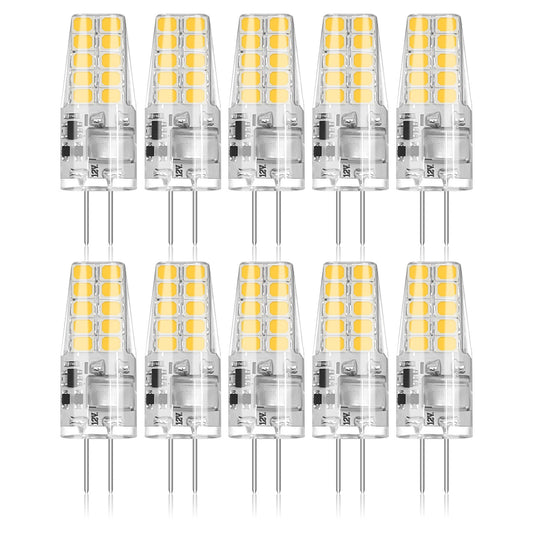 BUBO - Paquete de 10 bombillas LED G4 equivalentes a 30 W, 3000 K, blanco cálido, 250 lúmenes, ángulo de haz de 360 °, foco halógena T3, bombillas de paisaje de repuesto, luces LED AC/DC de 12 V, base