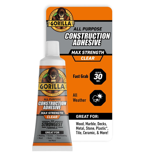 Gorilla Max Strength Calcomanía de Construcción 2.5 oz | Transparente, paquete de 1, relleno de huecos, impermeable, tubo de compresión
