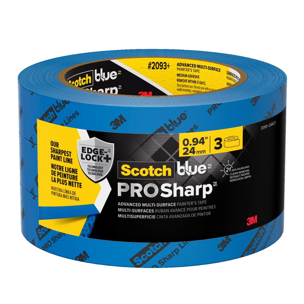 3M ScotchBlue PROSharp Cinta de Pintor Azul, 1 Pulgada x 60 Yardas - 3 rollos