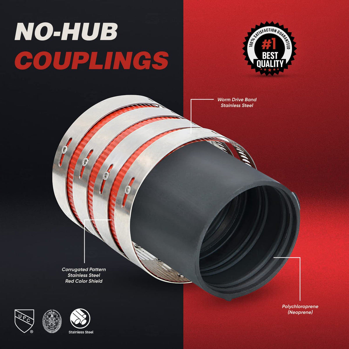 Everflow 15300CS 3" Heavy Duty, Husky Type, No-Hub Coupling With Colored Shield
