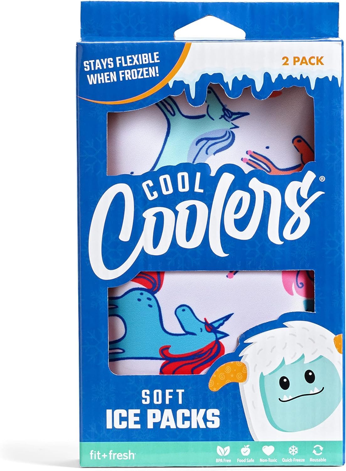 Cool Coolers by Fit & Fresh - Paquete de 2 Unidades de Hielo Suave, Nailon elástico Flexible, Bolsas de Hielo Reutilizables para loncheras y enfriadores, Rayas de Unicornio