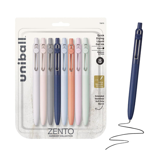 Uni-ball Zento Bolígrafos de Gel 0,7 mm | Negra, 8 unidades, secado rápido, sin manchas, agarre reciclado