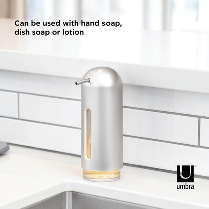 Umbra | Dispensador de Jabón Moderno, Acabado en Níquel