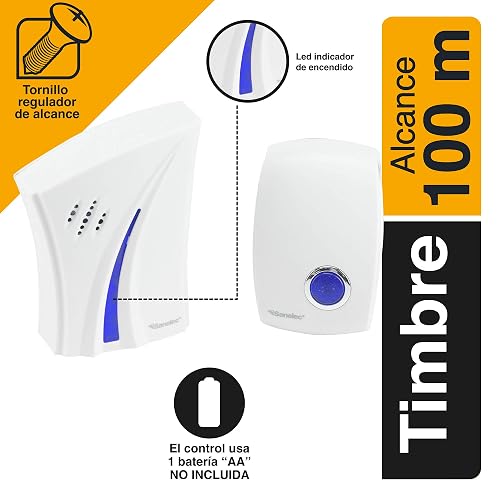 Sanelec 2646 Timbre Inalámbrico con 32 Melodias, LED Indicador de Encendido, , 1 Control