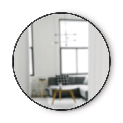 Umbra Hub Espejo de Pared Redondo con Marco de Hule - 94L x 94A cm - Negro
