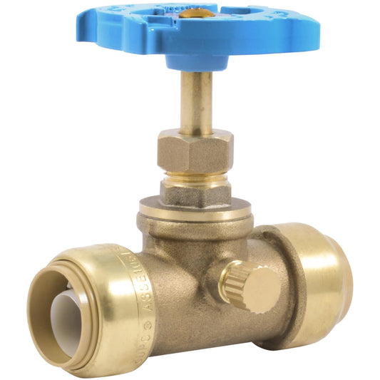 SharkBite Válvula de tope de 3/4 pulgadas con drenaje y ventilación, empuje para conectar el accesorio de fontanería de latón, tubo PEX, cobre, CPVC, PE-RT, HDPE, 24635LF