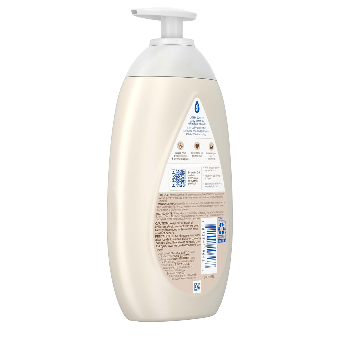 Johnson's Skin Nourish Loción hidratante para bebés para piel seca con aromas de vainilla y avena, 16.9 fl. onz