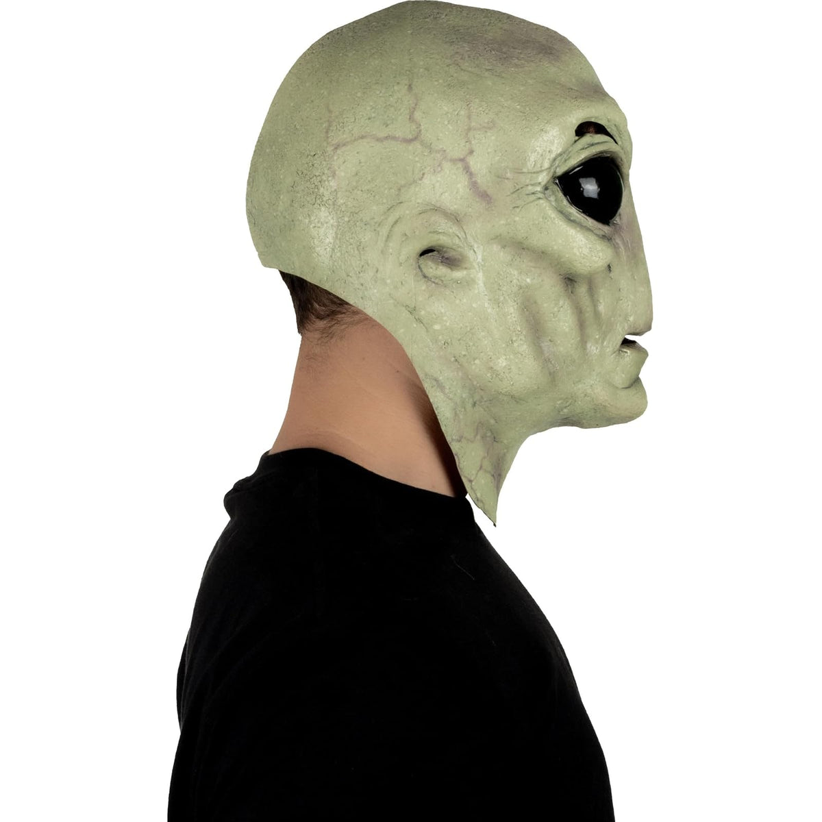 REV Máscara de Látex Alien Verde con Cuello, Máscara de Extraterrestre Verde Realista Talla Mediana para Halloween, Disfraces Espaciales y Cosplay Sci-Fi
