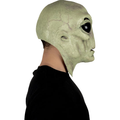 REV Máscara de Látex Alien Verde con Cuello, Máscara de Extraterrestre Verde Realista Talla Mediana para Halloween, Disfraces Espaciales y Cosplay Sci-Fi