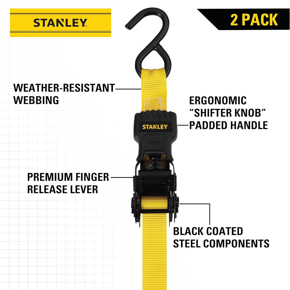 Stanley S10002 - Juego de Correas de carraca (2 Unidades, 1 Pulgada x 10 pies)