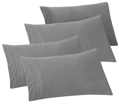 Elegant Comfort Fundas de Almohada 1500 Hilos - Queen - Paquete de 4 - Gris