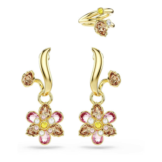 Swarovski Aretes Idyllia, Conjunto (3), Talla única, Flor, Multicolores, Baño tono oro