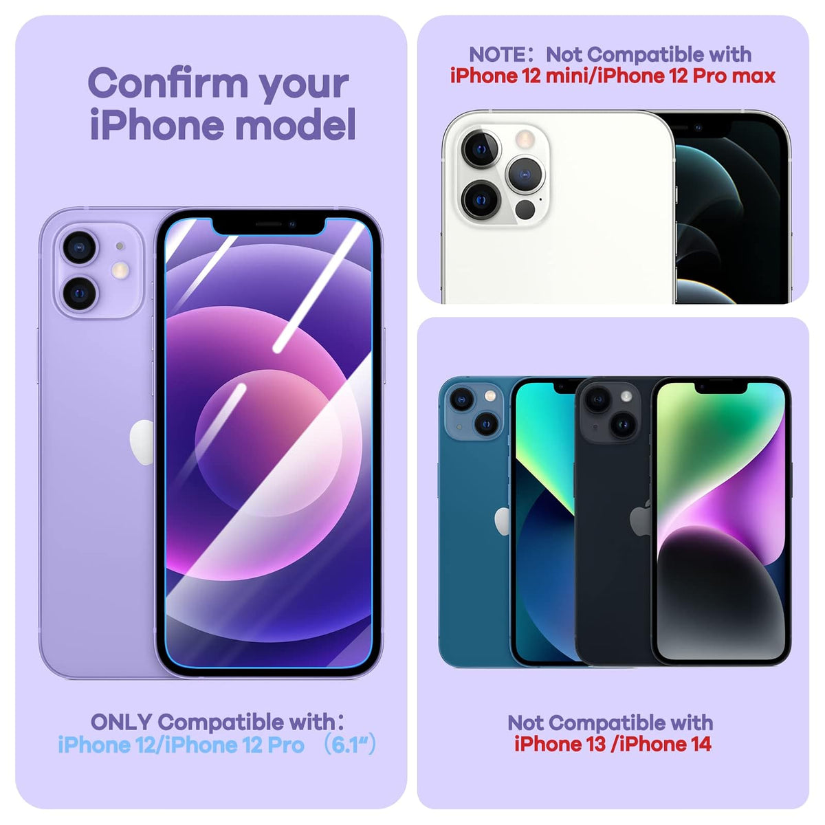 ORIbox Protector de visualización de vidrio para iPhone 12 y iPhone 12 Pro, 3 paquetes de protectores de visualización de vidrio templado transparente HD