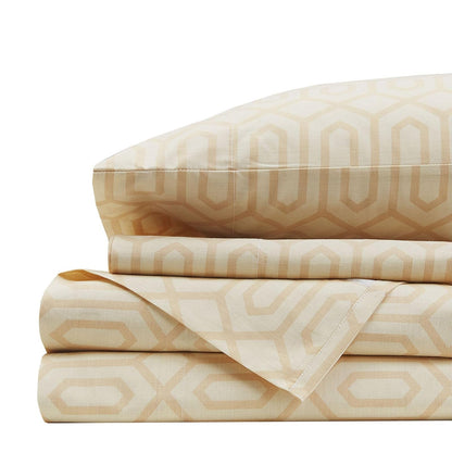 Comfort Spaces Juego de Sábanas de Algodón 144 Hilos - Bronceado Diamante - Queen