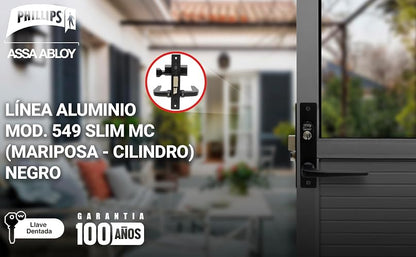 Phillips Cerradura Modelo Slim 549 Manija Delgada Para Puerta De Aluminio Negro