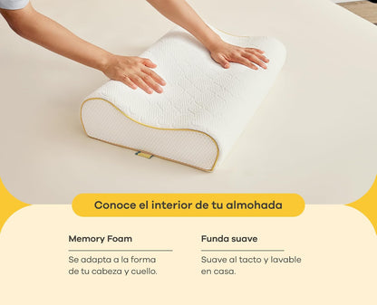 Nooz Almohada Dual Memory Foam Cervical Doble Altura Soporte Ergonómico para Dormir de Lado Firme para Cuello