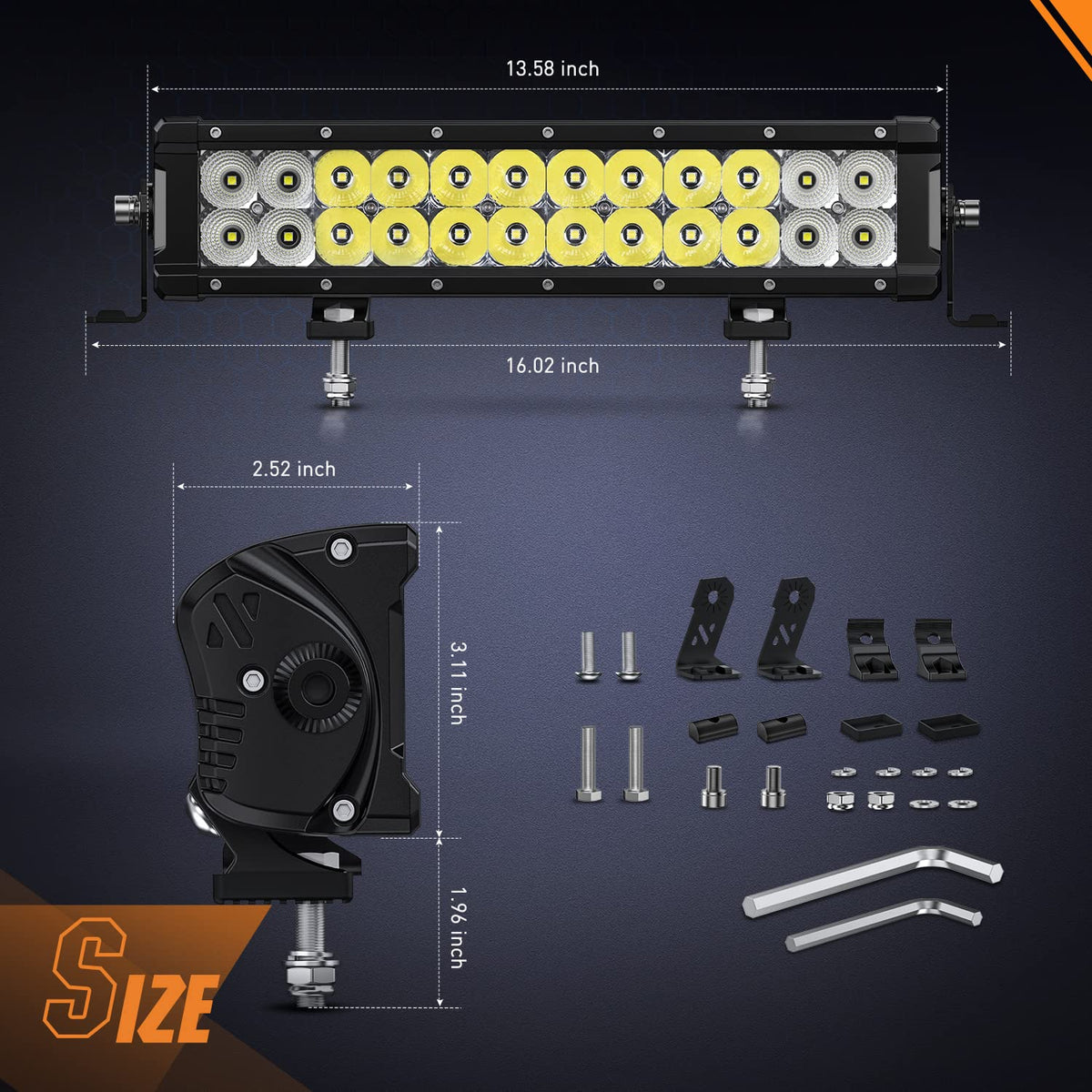 Nilight - Barra de luz LED de 13.5 pulgadas, 120 W, haz combinado de punto de inundación, 14400 lm, Osram P8/5 W, iluminación todoterreno, luz LED IP68, para camioneta, SUV, ATV, UTV, barco, 4 x 4, Jeep, 5 años de garantía