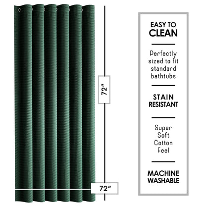 Clara Clark Hunter Cortina de Ducha Verde – Cortina de baño de Tela gofre de Calidad de Hotel 72 x 72 Pulgadas, Resistente al Agua para baño